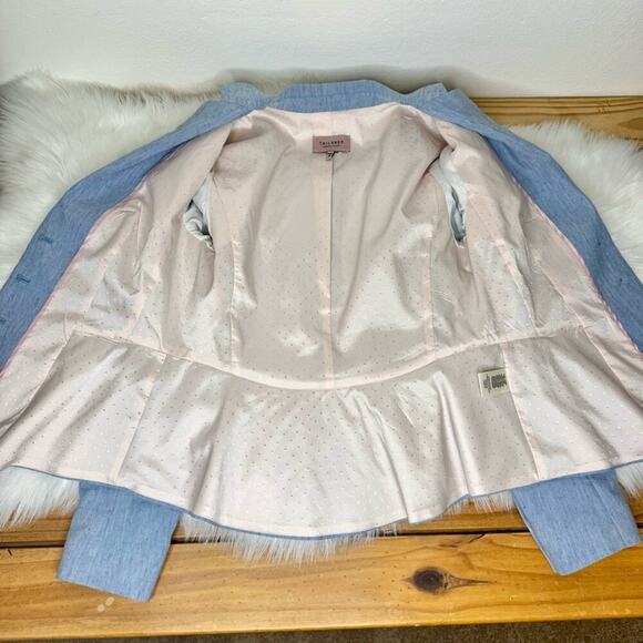 4 Rebecca Taylor TAILORED Peplum Linen Blend Blazer Jacket Light Blue - Picture 13 of 14